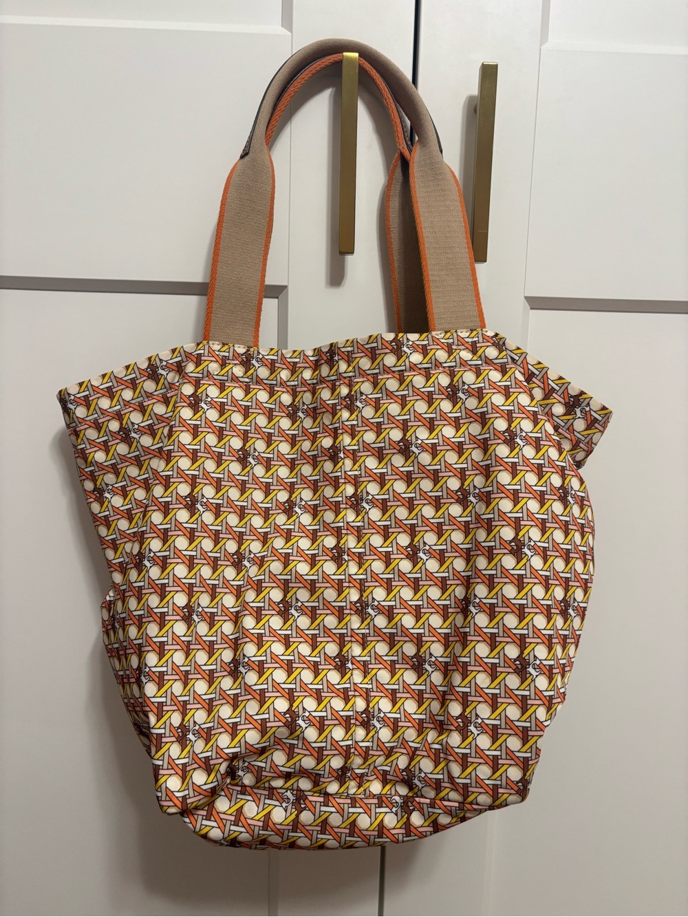Tory Burch Orange Patterned Logo Canvas Tote - Picture 4 of 5